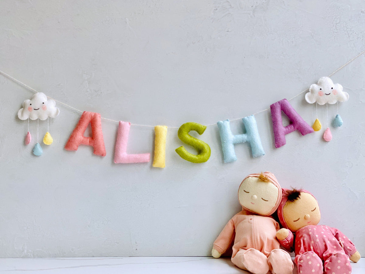 Baby Name Banner, Felt Name Banner, Nursery Wall Art, Baby Shower Gift, Newborn Baby Girl Gift