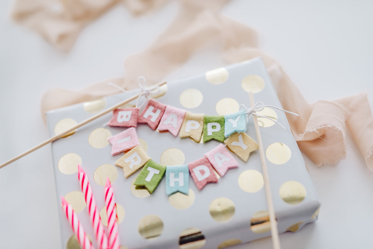 Pastel Rainbow Felt Happy Birthday Cake Topper