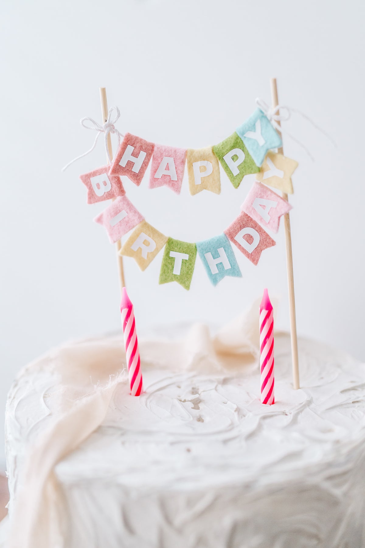 Pastel Rainbow Felt Happy Birthday Cake Topper