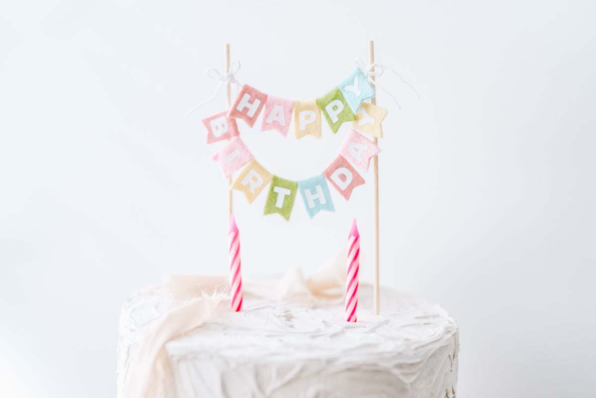 Pastel Rainbow Felt Happy Birthday Cake Topper