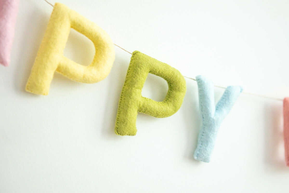 Personalized Pastel Rainbow Felt Happy Birthday Banner, 1st Birthday Decor