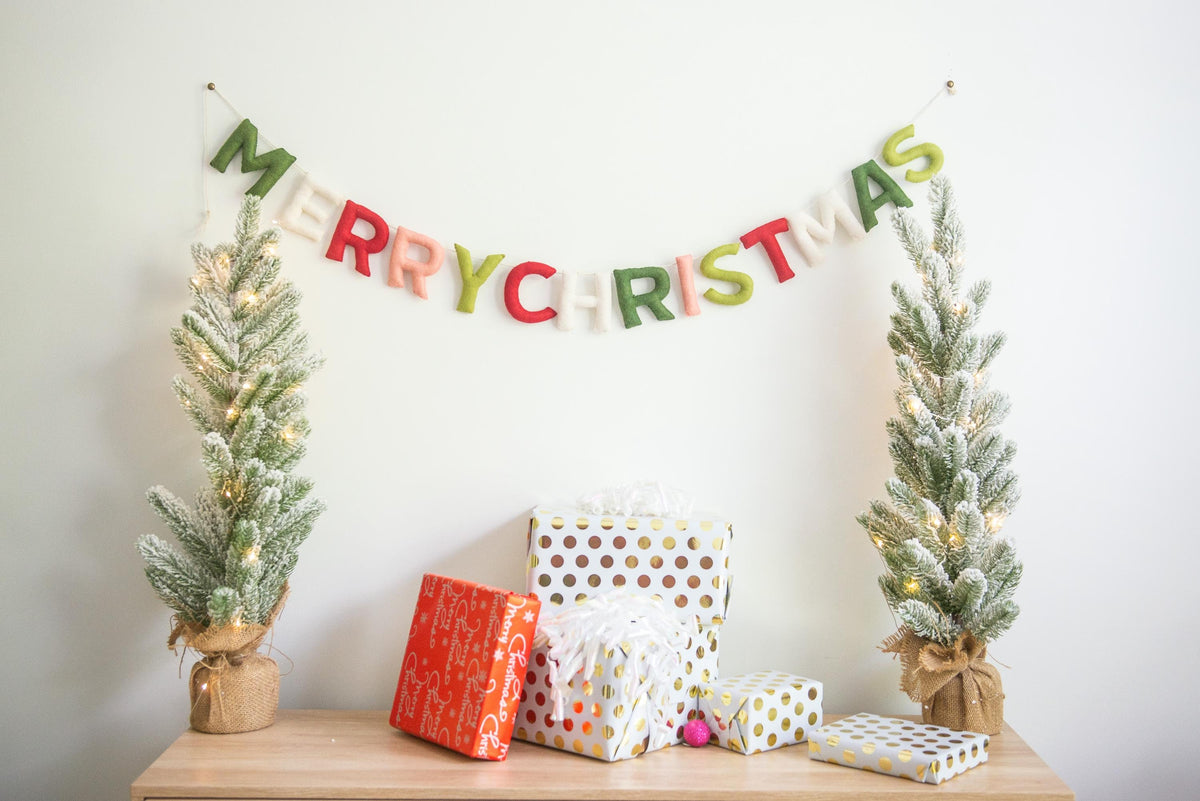 Felt Merry Christmas Banner. Festive colors. Featuring words &amp;quot;Merry Christmas&amp;quot;
