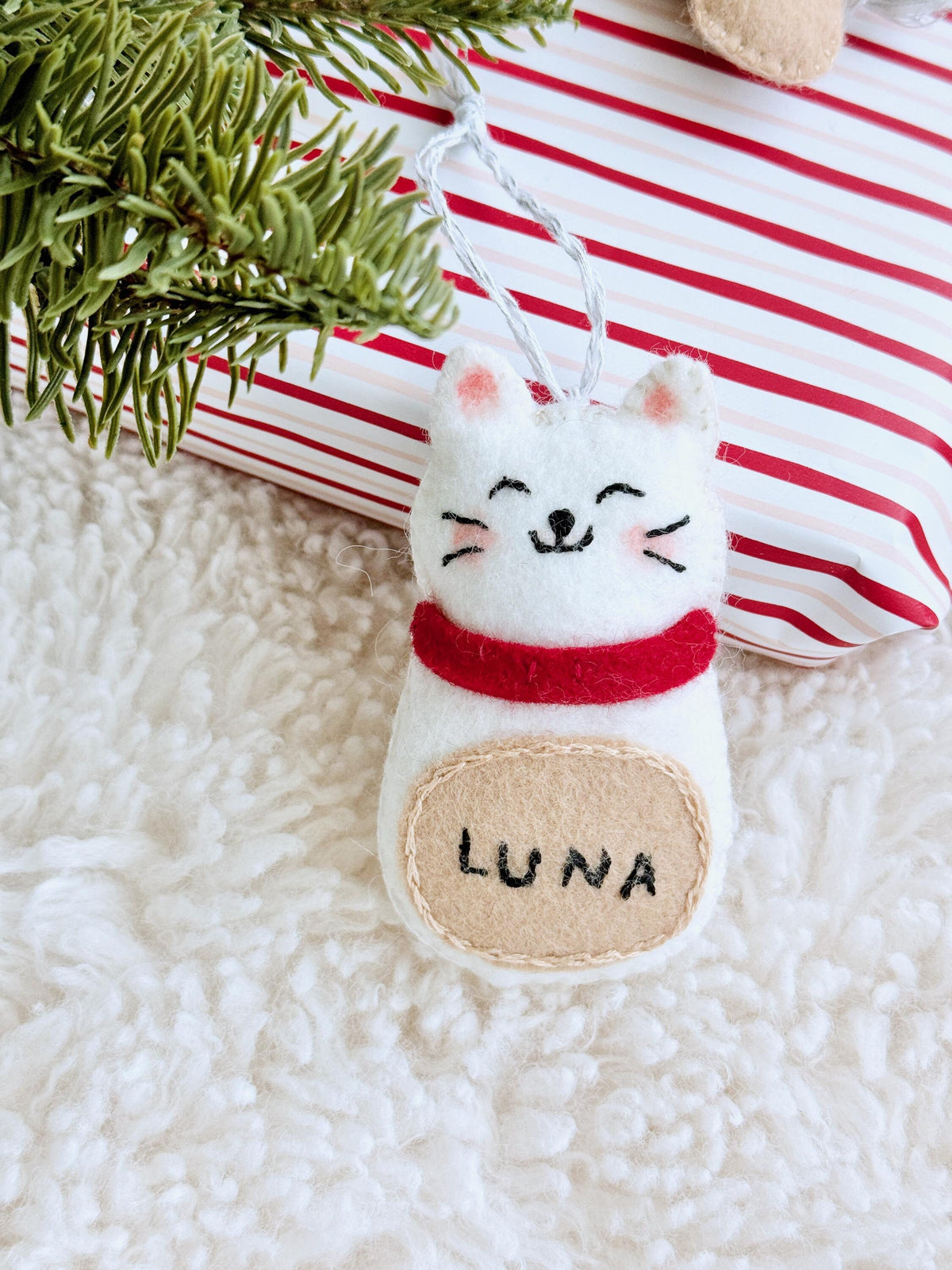Custom Cat Ornament, Handmade Felt Ornaments, Personalized Stocking Tags, Cat Mom Gifts