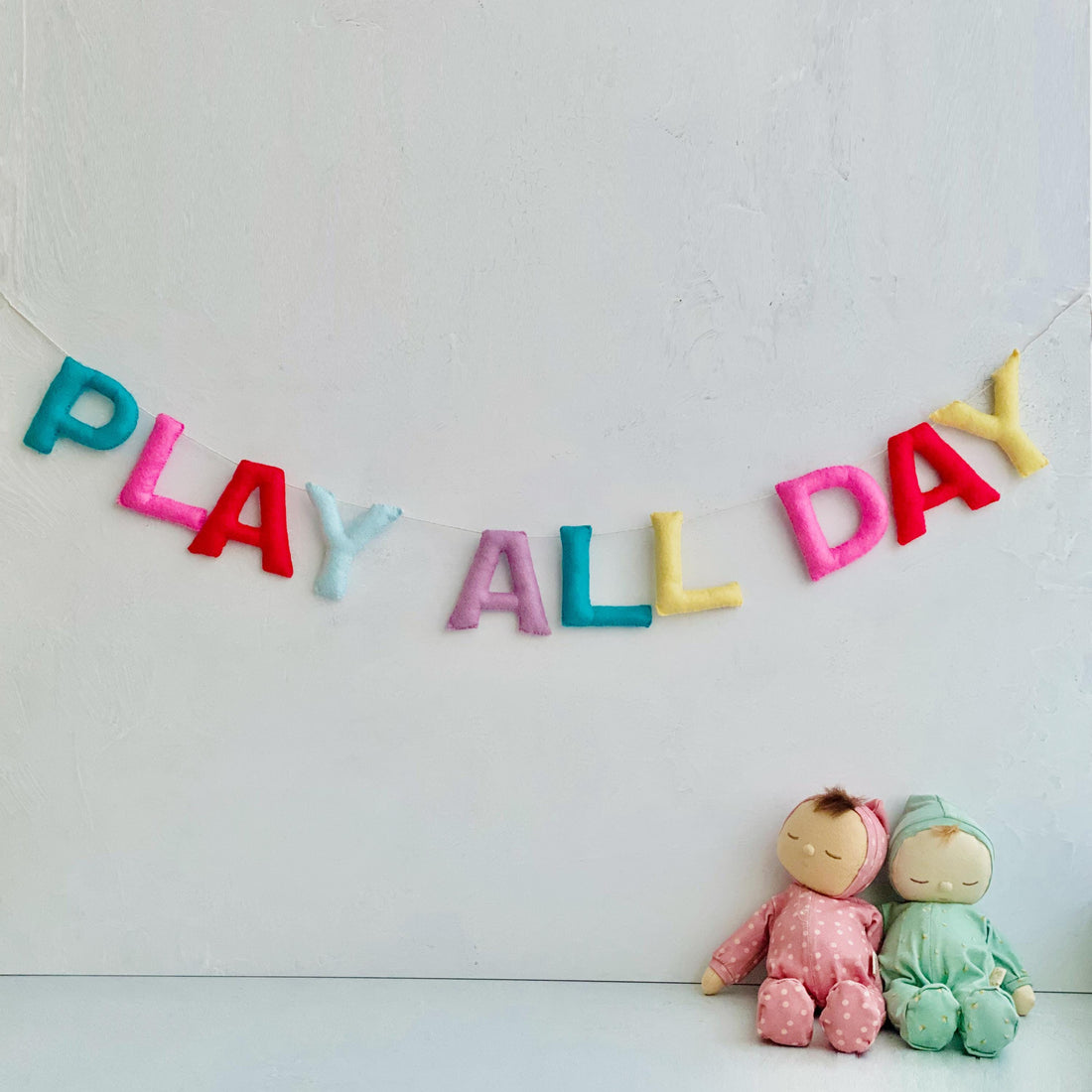 Playroom Sign, Rainbow Felt Garland featuring Felt letters &amp;quot;Play all day&amp;quot;