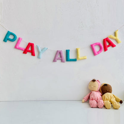 Playroom Sign, Rainbow Felt Garland, Playroom Wall Decor, Play All Day Sign
