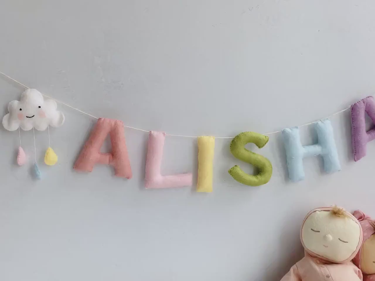 Baby Name Banner, Felt Name Banner, Nursery Wall Art, Baby Shower Gift, Newborn Baby Girl Gift
